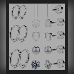 Silver Titanium Flat Back Hoop and Stud Earring Set